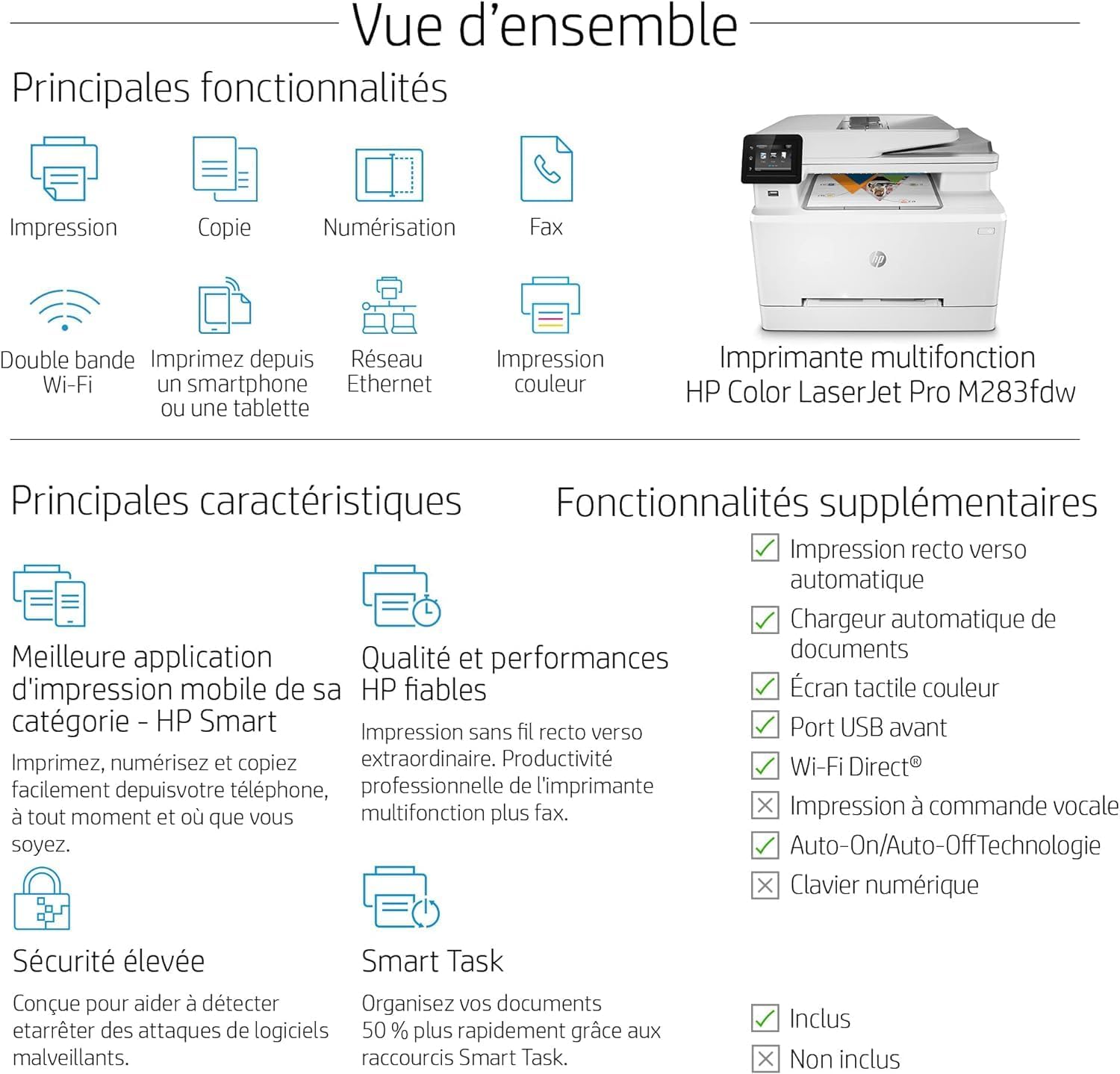 Stampante laser multifunzione a colori HP Color LaserJet Pro MFP 3302fdwg, Fax, Stampa automatica fronte/retro, Touchscreen, Wi-Fi, Ethernet, USB, HP Wolf Pro Security