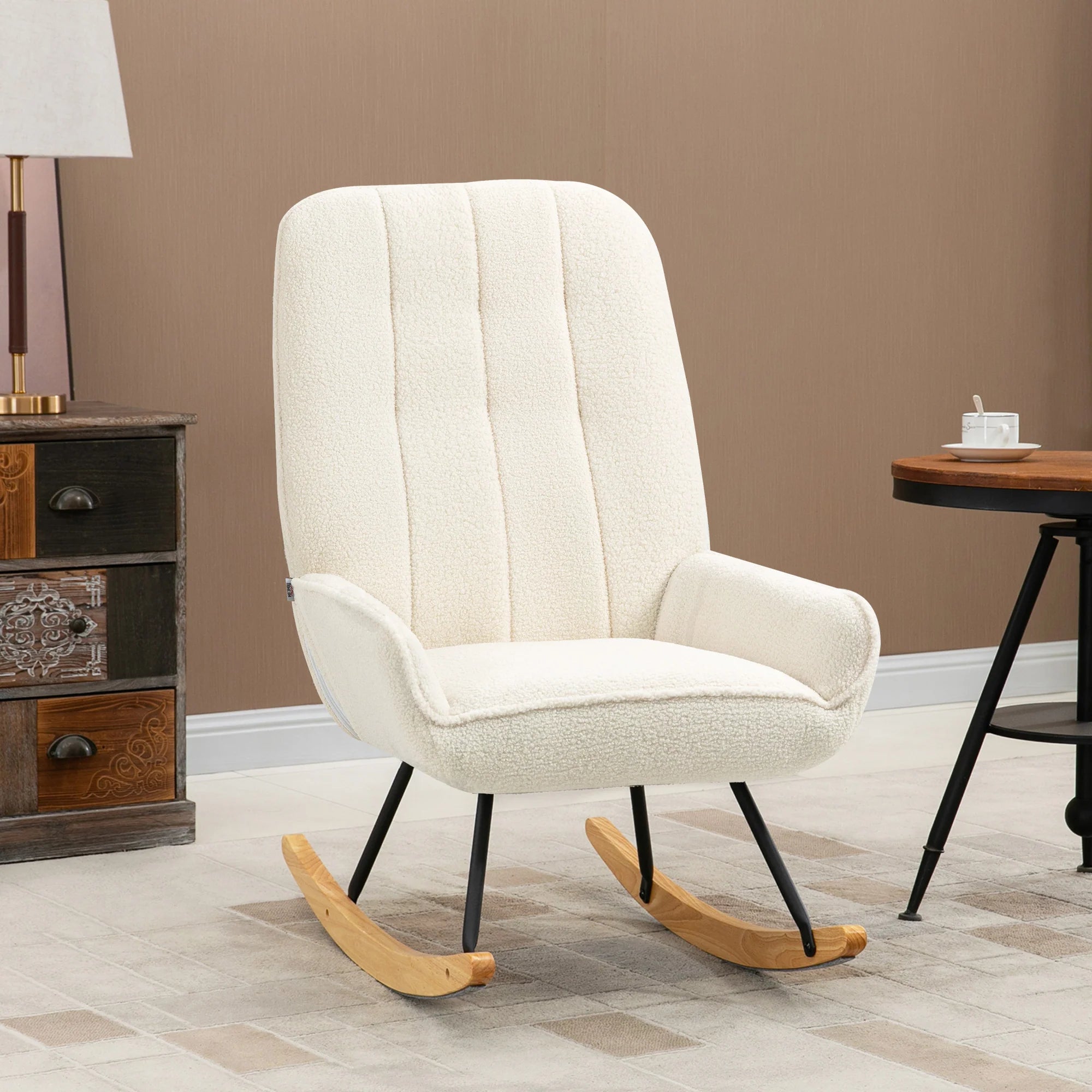 HOMCOM Sedia a Dondolo Soggiorno Relax Comfort Tessuto Sherpa Avorio