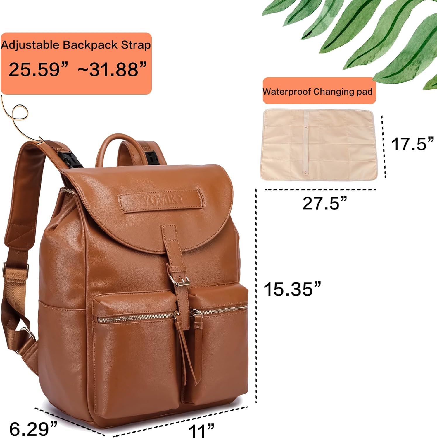 Borsa fasciatoio in pelle, zaino per mamma e papà, con tasca per bagnato e asciutto e fasciatoio, ben organizzato.