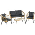Outsunny Set Divano da Giardino in Polyrattan 4 pz Stile Boho Tavolino in Vetro