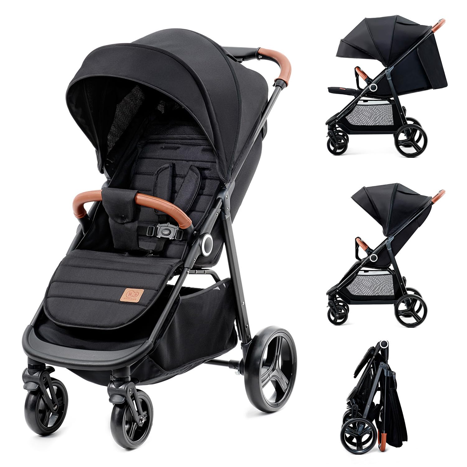 Kinderkraft GRANDE PLUS Passeggino Kinderkraft dalla nascita fino a 22 kg, chiusura con una mano, posizione reclinata, cappottina grande con finestra, tutte e 4 le ruote ammortizzate, seduta spaziosa, Grigio