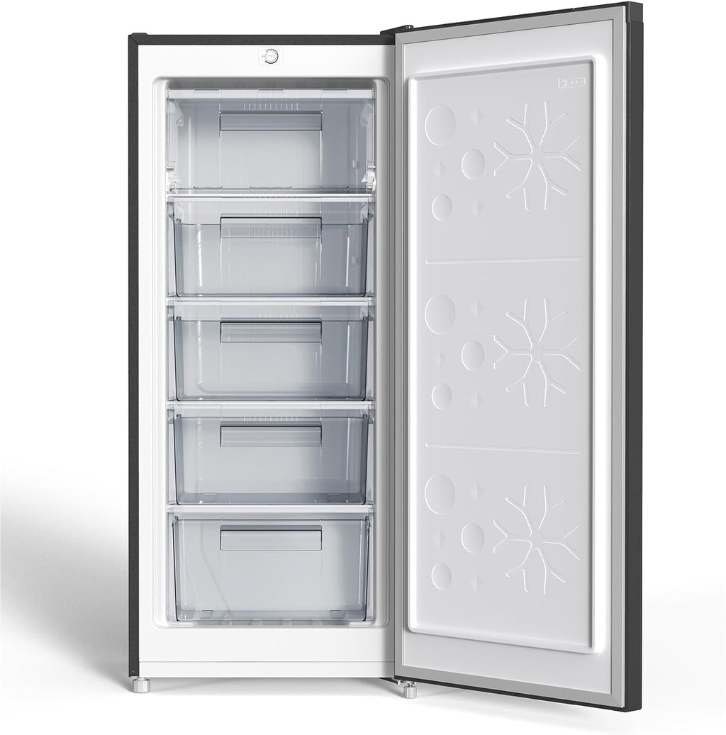 CHiQ FSD166NE4E Congelatore 166 L, Tecnologia No Frost, Porta Reversibile, Acciaio Inox Nero, Altezza 144 cm