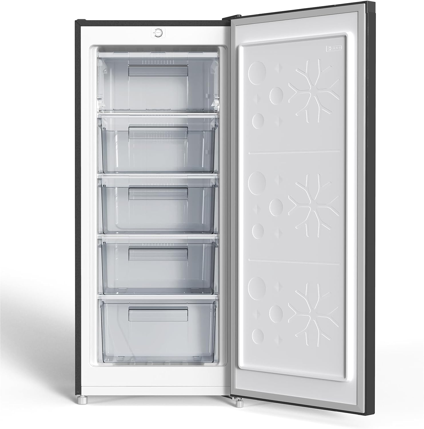 CHiQ FSD166NE4E Congelatore 166 L, Tecnologia No Frost, Porta Reversibile, Acciaio Inox Nero, Altezza 144 cm
