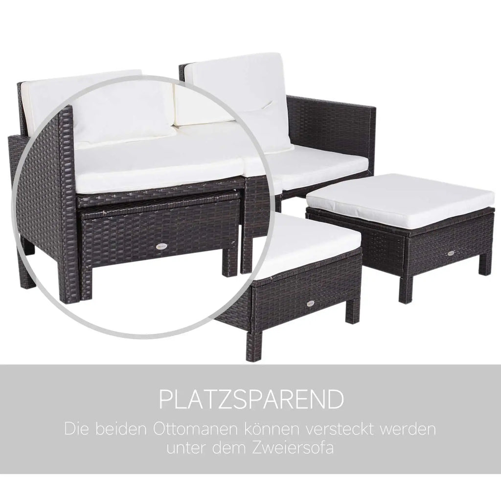Outsunny Set Divano da Giardino 3 Pezzi in Polyrattan con Poggiapiedi e Cuscini, per Esterno