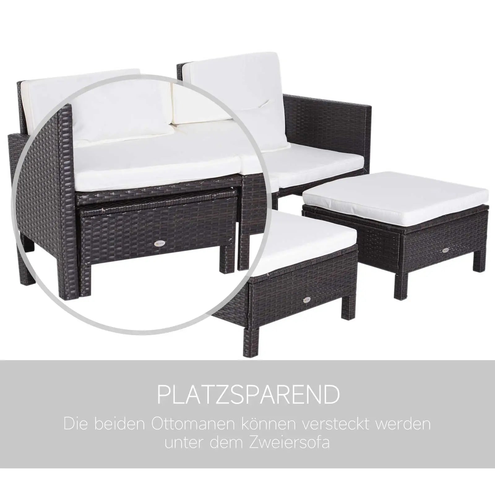Outsunny Set Divano da Giardino 3 Pezzi in Polyrattan con Poggiapiedi e Cuscini, per Esterno