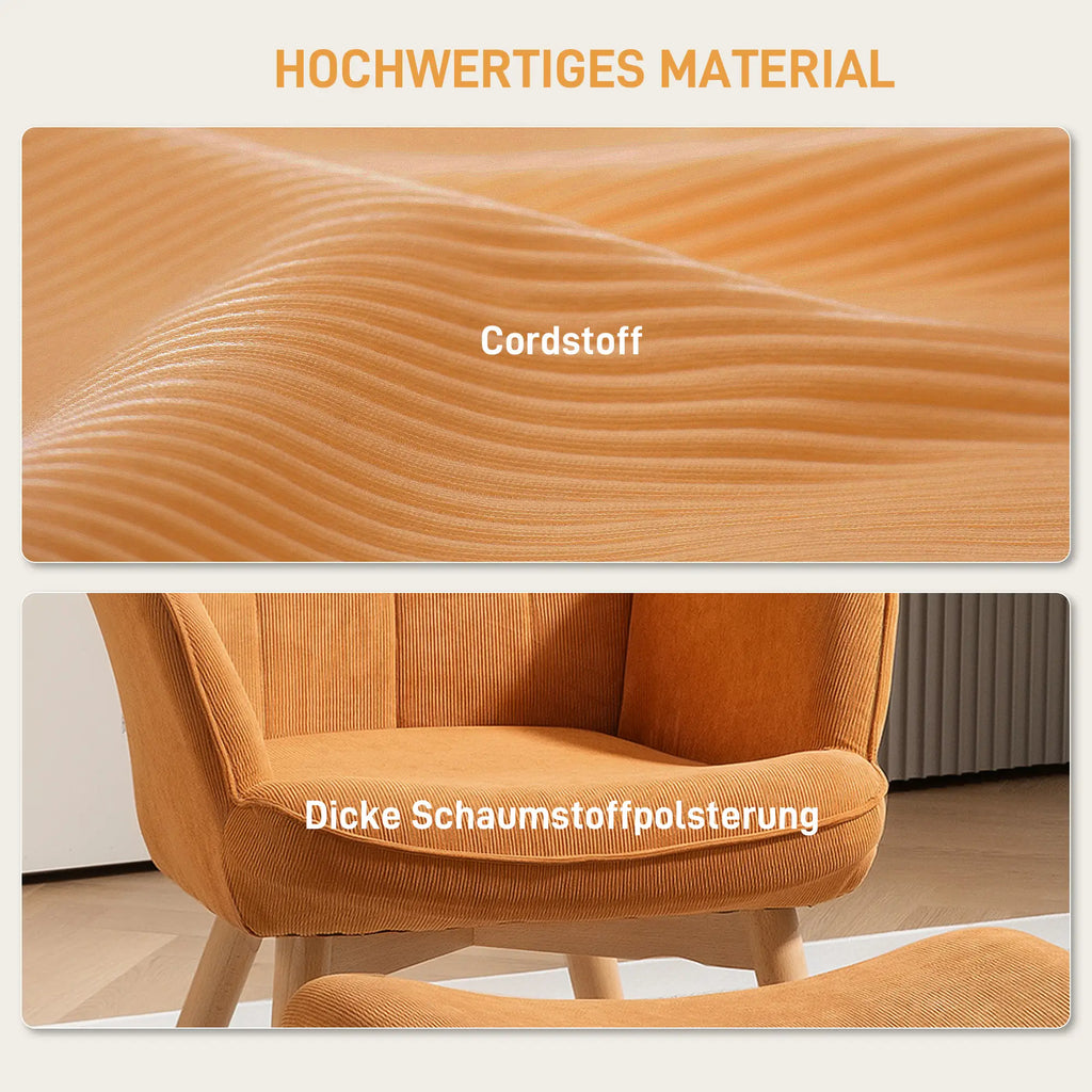 HOMCOM Poltrona Relax con Poggiapiedi, Set Poltrona Bergère in Legno di Faggio Effetto Velluto a Coste Marrone