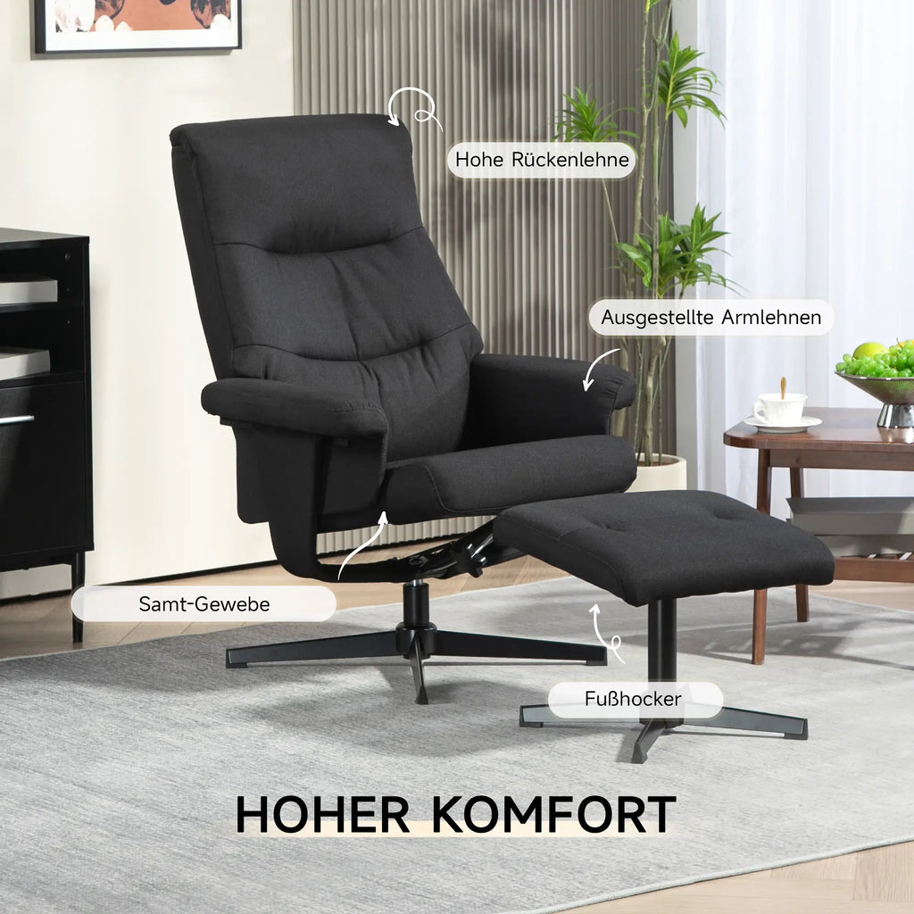 Poltrona Relax HOMCOM con Sgabello & Funzione Reclinabile Nero