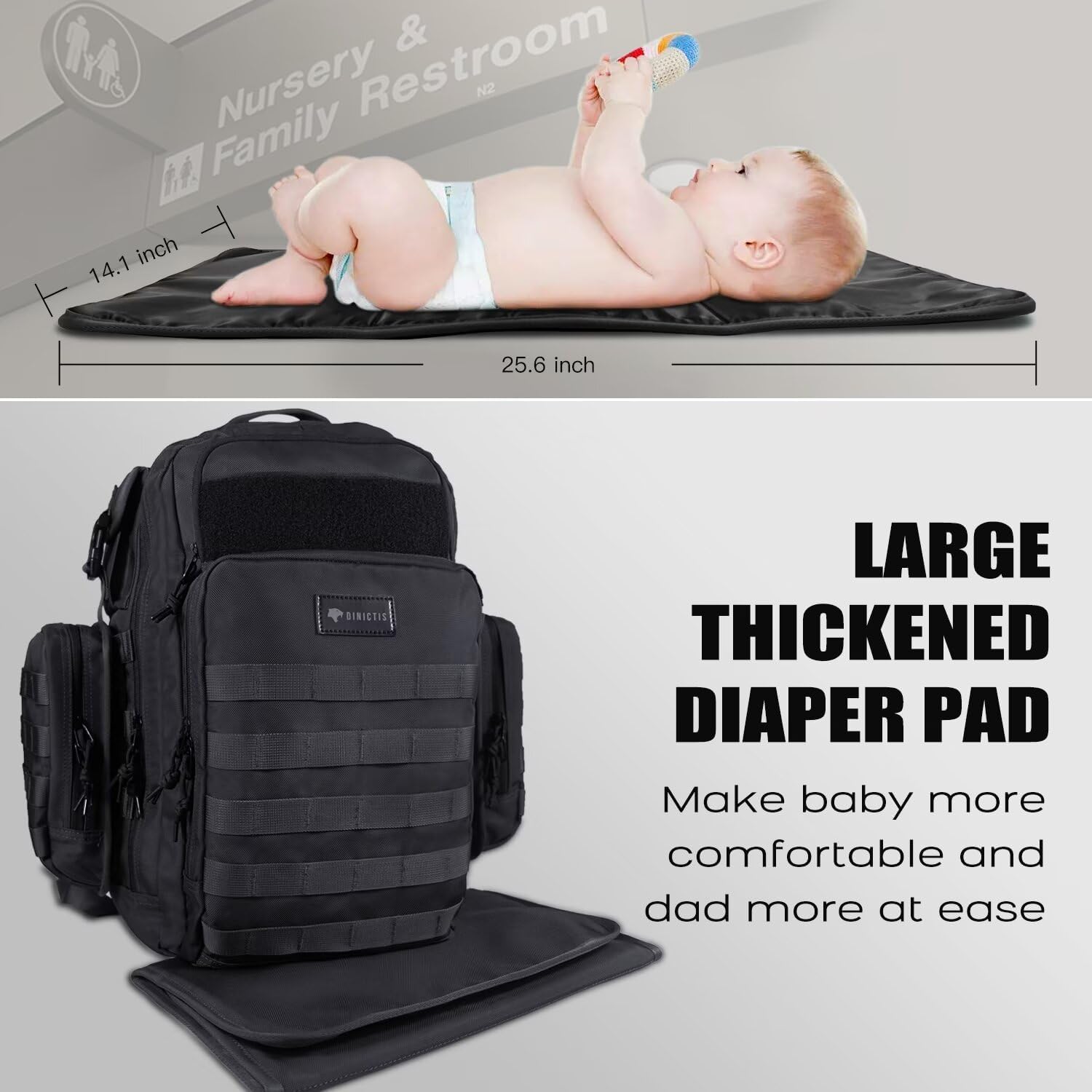 Borsa per pannolini Dinictis Dad, zaino fasciatoio da uomo con fasciatoio, zaino fasciatoio militare