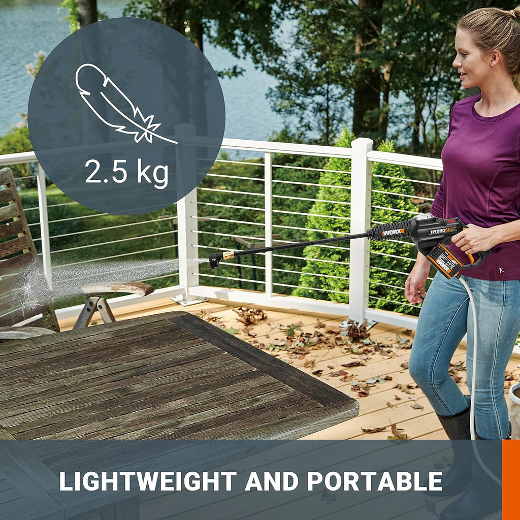 WORX 18V(20V MAX) Akku-Hochdruckreiniger WG630E, PowerShare, Bürstenlos Motor, 5-IN-1-DÜSE, 6 Mal Mehr Druck, 1 x 4,0 Ah Akku, Ladegerät, 1x6m Wasserschlauch