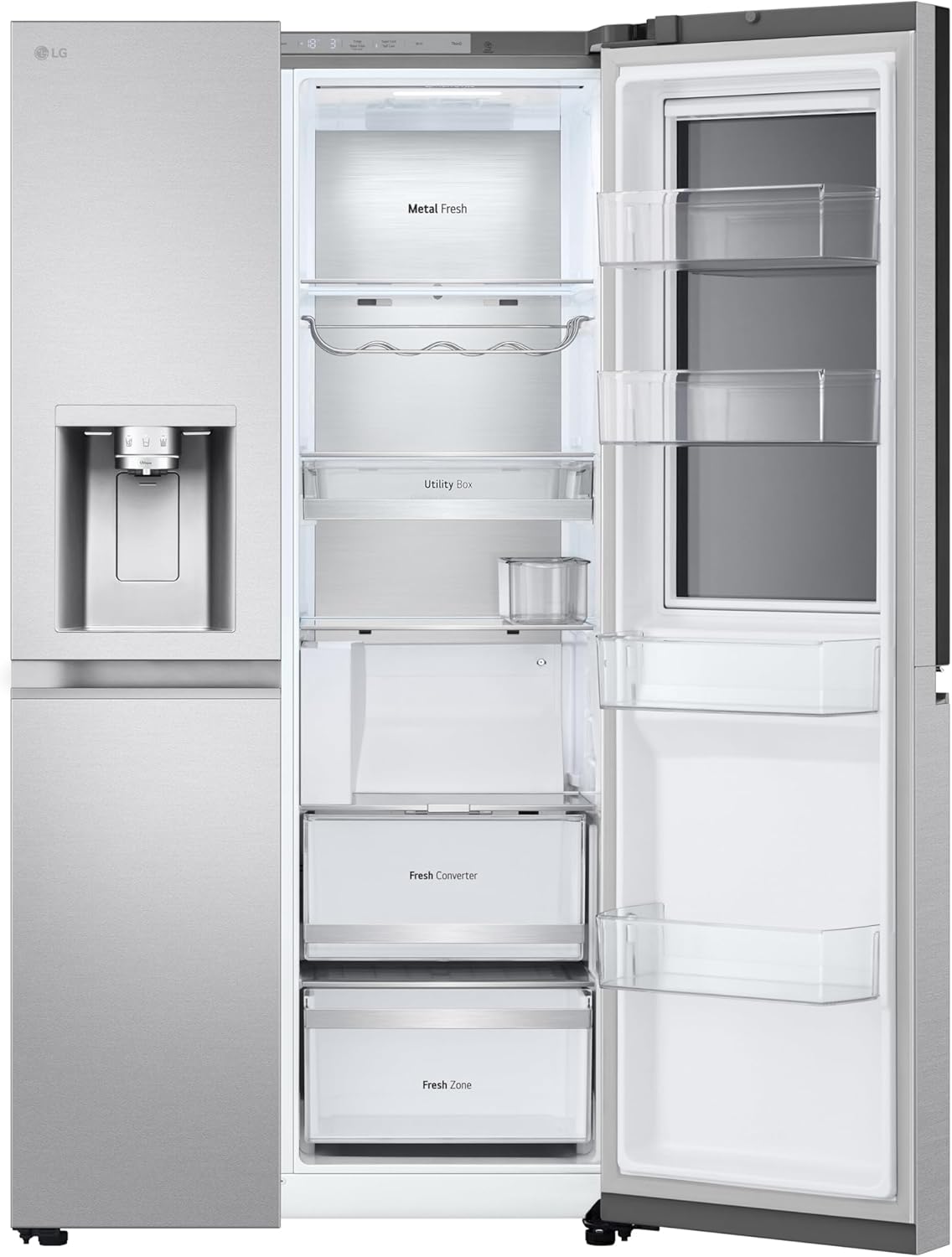 LG GSGV81PYLL Frigorifero Side by Side, Classe E, 635 L, Instaview, Frigorifero con congelatore, Dispenser ghiaccio, ghiaccio tritato, acqua, Total NoFrost, Smart Inverter Compressor, Wi-Fi