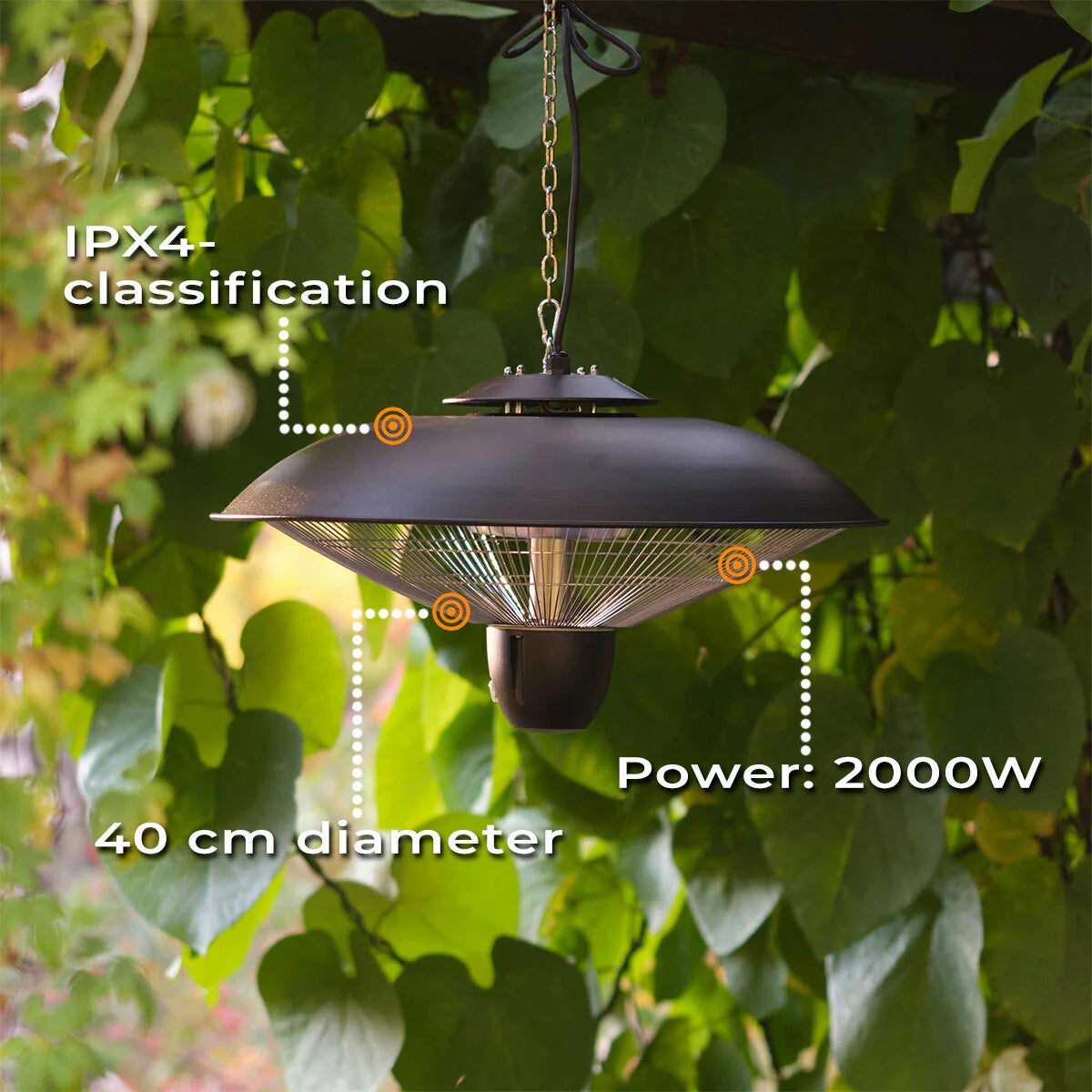 Fornorth Heizstrahler Riscaldatore da soffitto Deluxe 2000W telecomando, nero