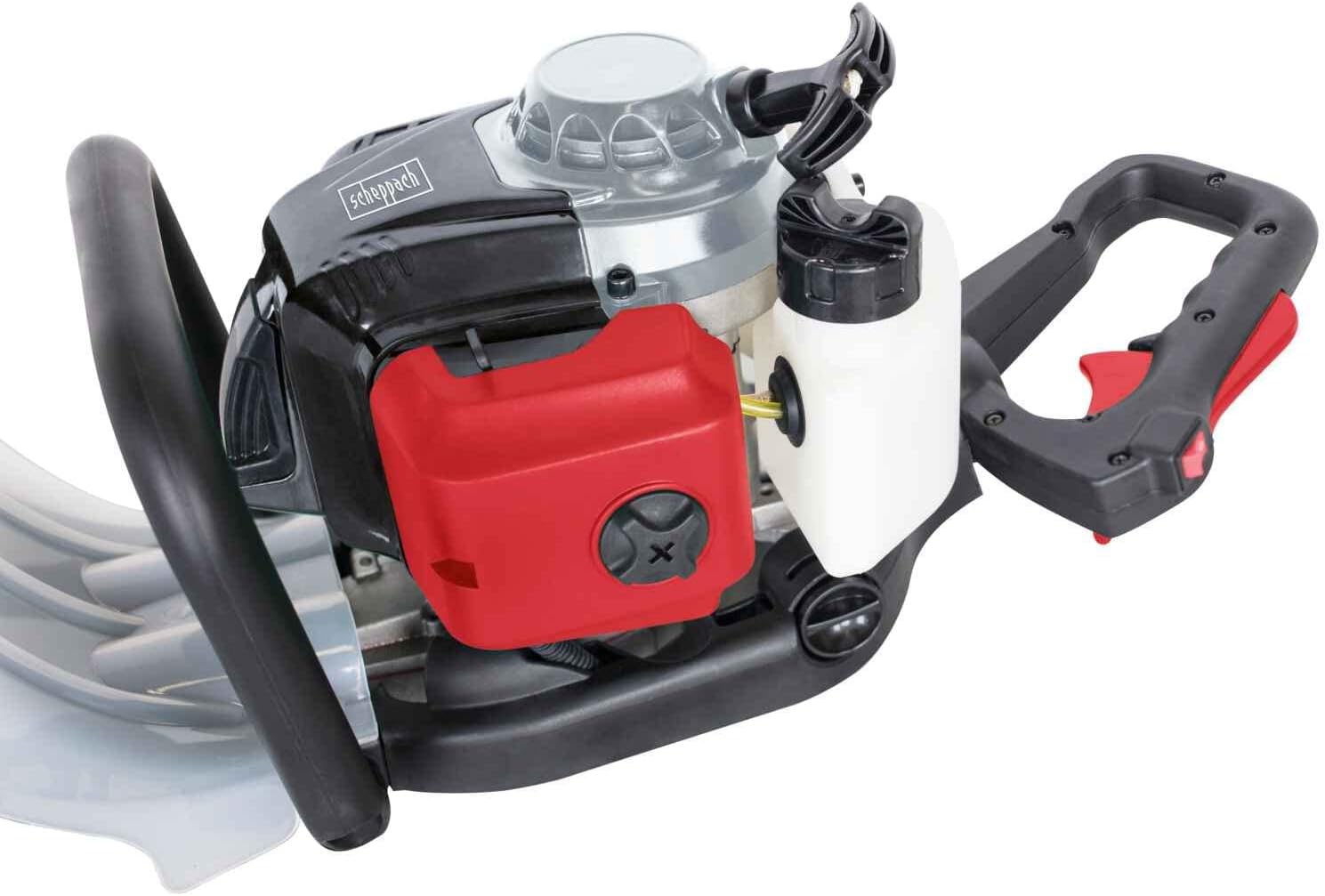 Scheppach Benzin Heckenschere HTH250/240P (1,0 PS, Schnittlänge: 600mm, Schnitt- Ø: 27mm, 180° drehbarer Handgriff mit Vibrationsschutz, Schnellstop-Bremsfunktion)+