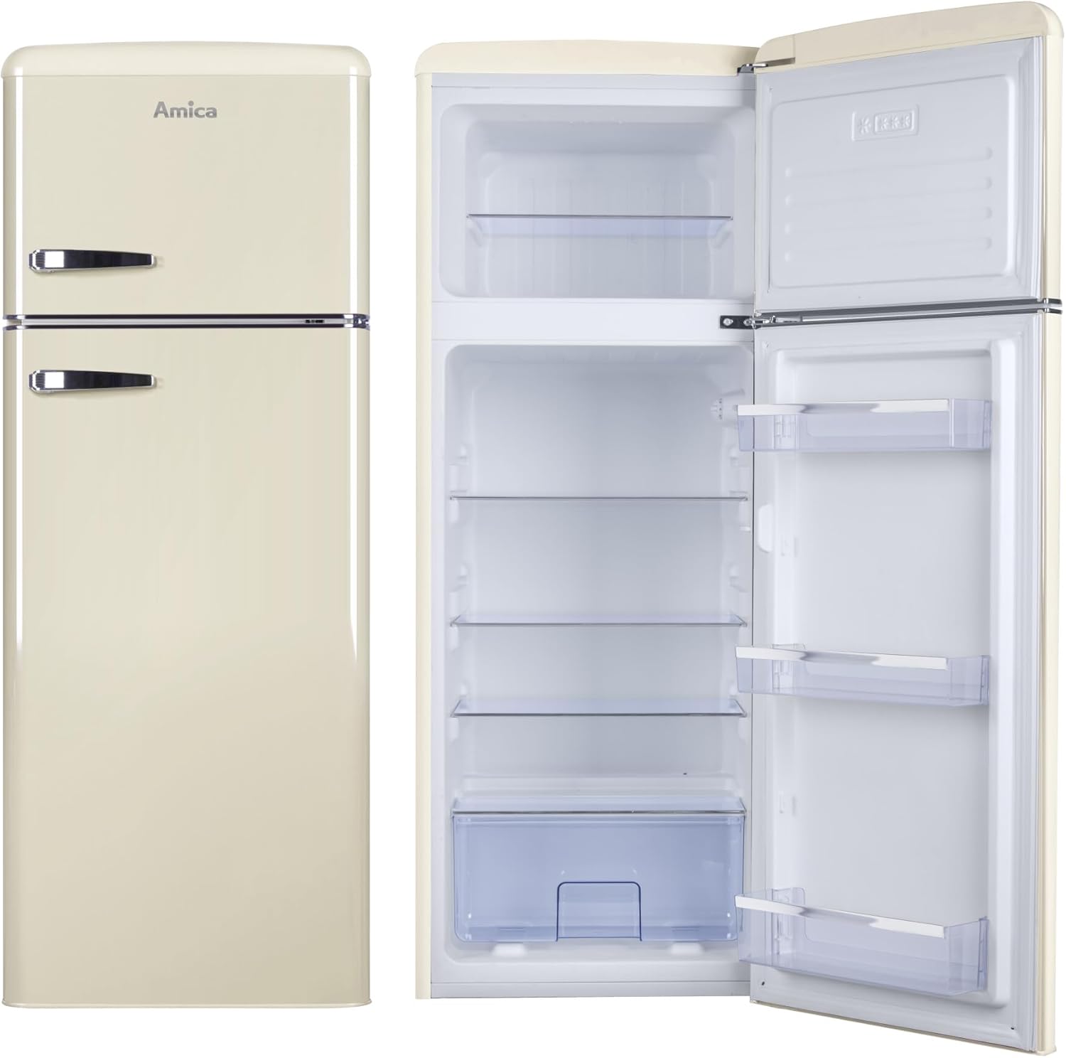 Amica KGC 15632 T Frigorifero con congelatore Retro / Ice Blue (Turchese) / 144 cm (A) x 55 cm (L) x 62 cm (P) / Design retrò / Frigorifero con congelatore