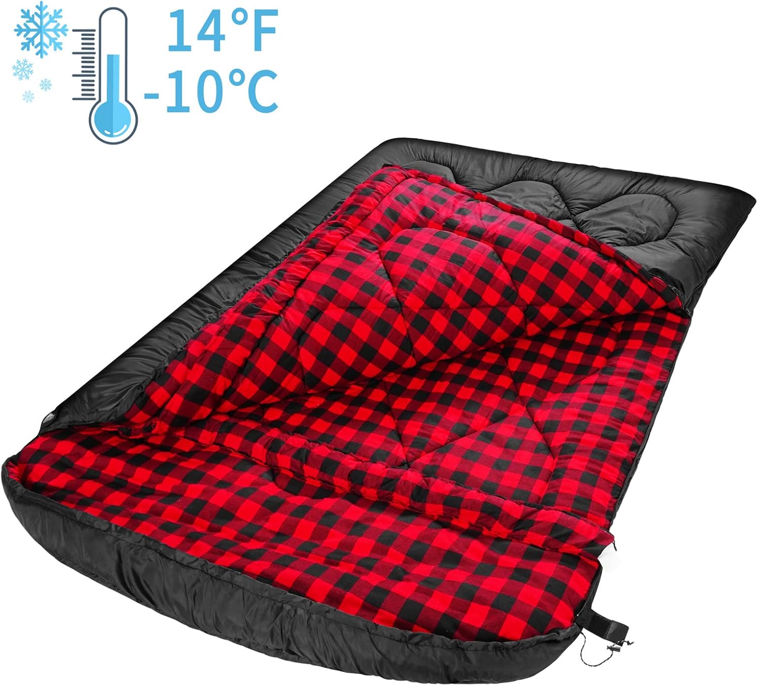 Mcota Winter 0 Grad Doppelschlafsack, Queen-Size-Größe, Schlafsack mit 100% Baumwoll-Flanellfutter, warm und wasserdicht, für 2 Personen Schlafsack für Camping, Angeln oder Jagd bei kaltem Wetter