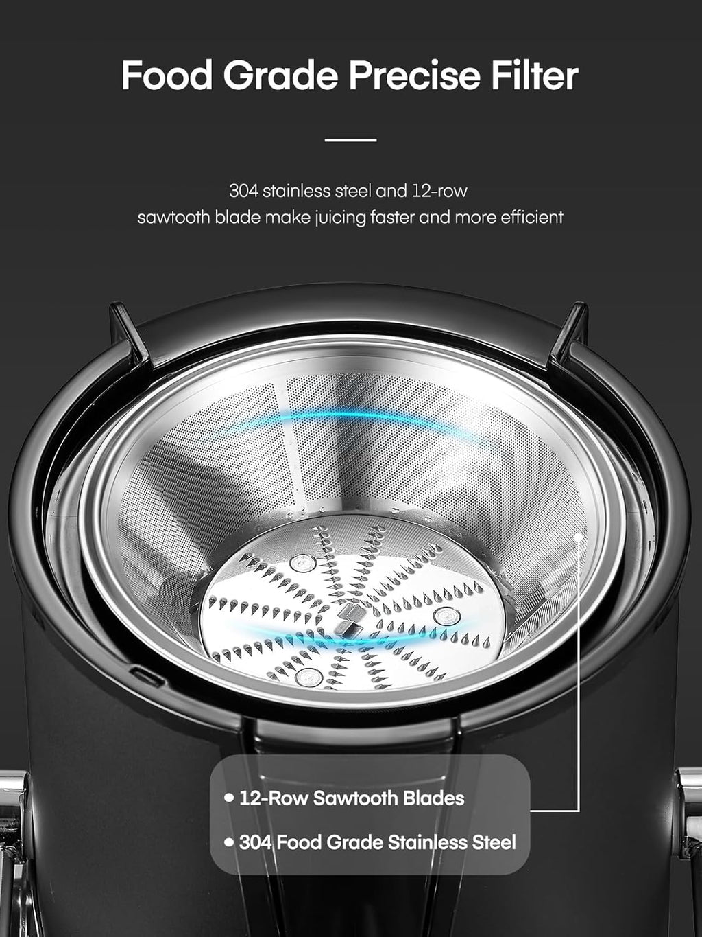 FOHERE Centrifuga per Frutta e Verdura in Acciaio Inox, 400W con Imboccatura Larga da 65 MM e 3 Velocità, Funzione Anti-Goccia e Protezione da Surriscaldamento con Spazzola per la Pulizia, Argento