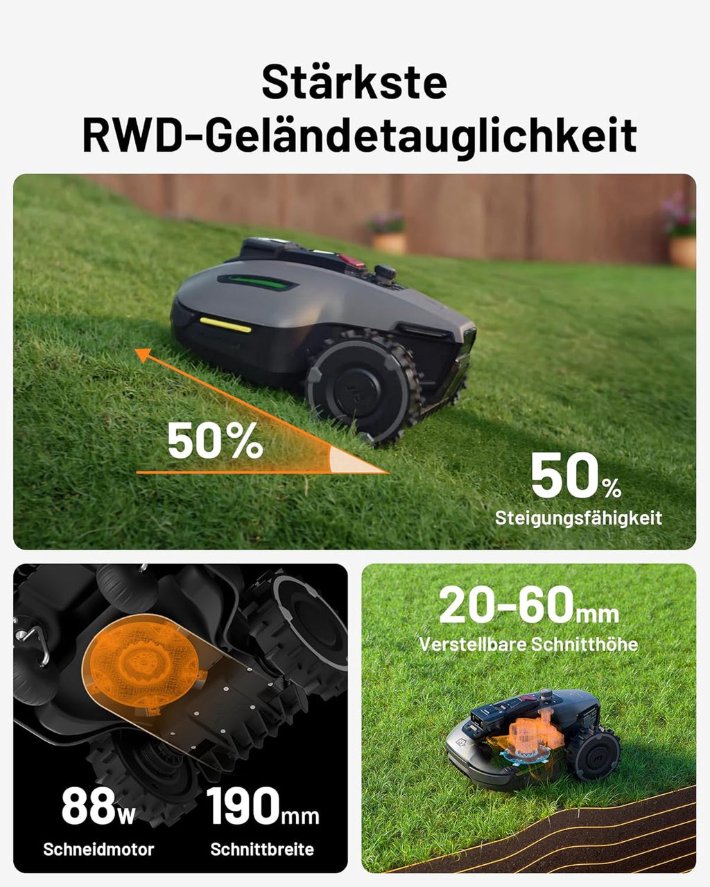 MAMMOTION YUKA Mini 500 Robot Rasaerba senza Filo Perimetrale, NetRTK+Vision, Nessuna Antenna RTK Necessaria, Mappatura Automatica, Consigliato 500m², Max. 700m², con Modulo 4G, Pendenza 50%