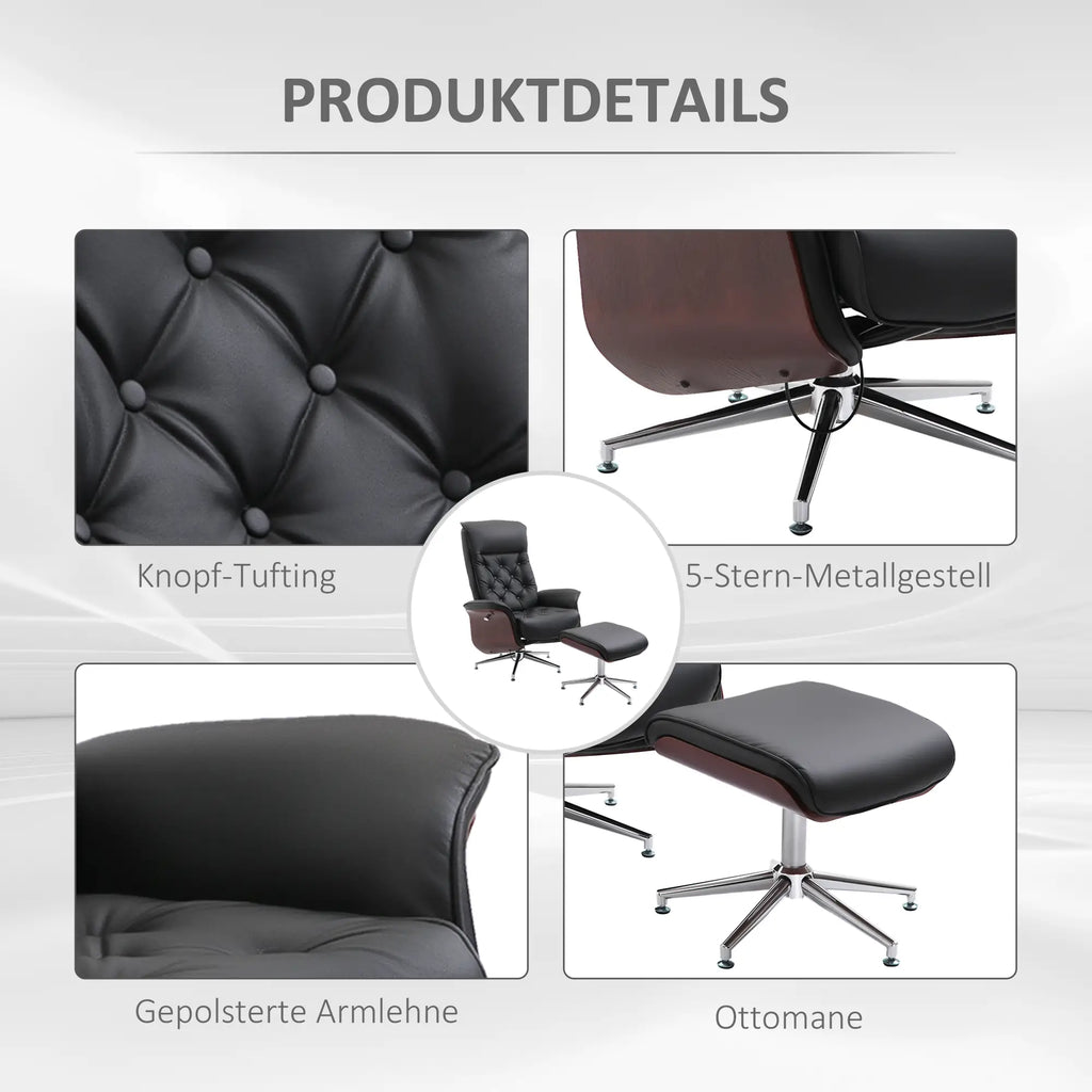 Poltrona relax HOMCOM con poggiapiedi girevole a 360°, reclinabile a 145°, stile Chesterfield