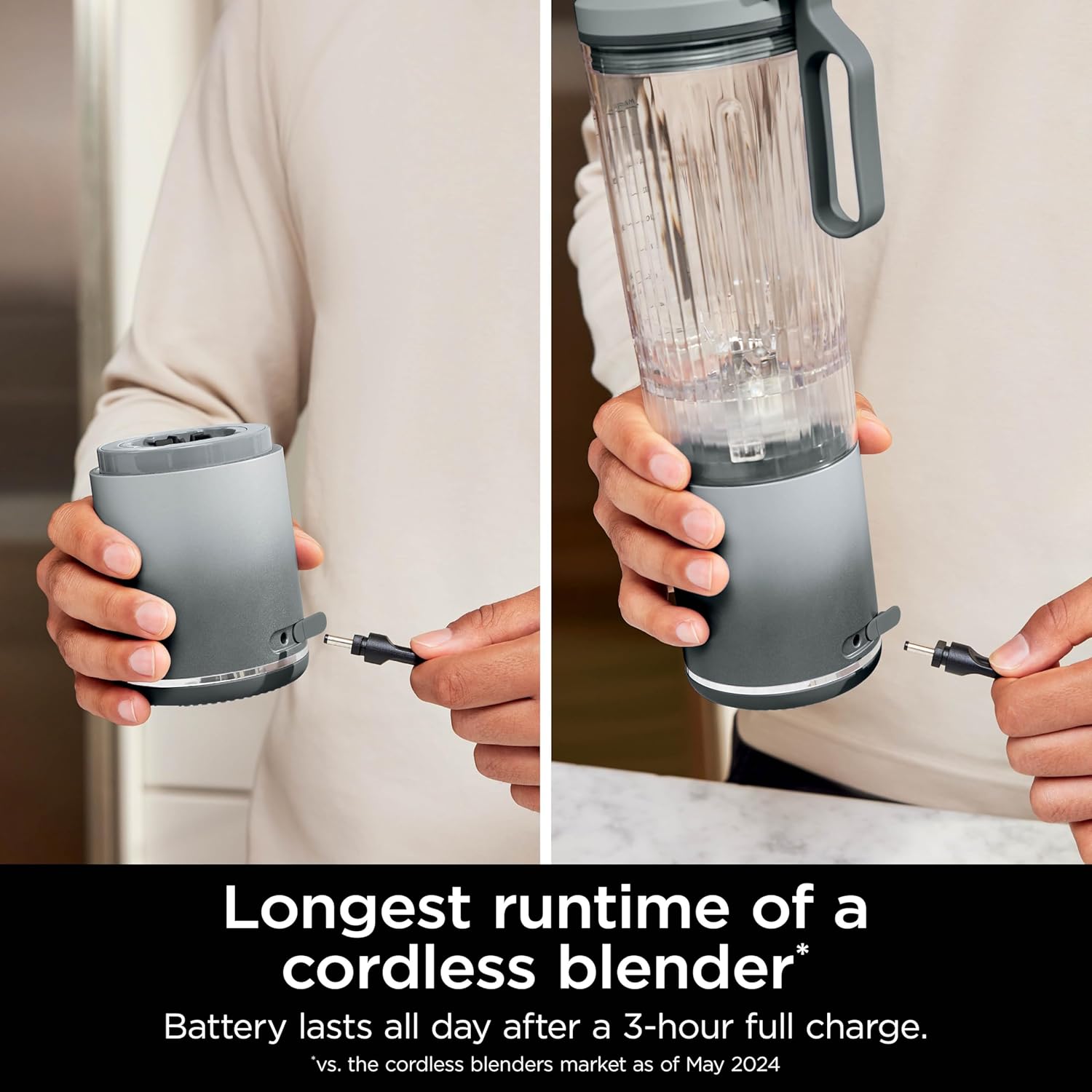 Ninja Blast Max, Tragbarer Mixer + Twist & Go, Personal Blender, Smoothie, Blend, Ninja Crush, 3 Programme, kabellos, 625 ml abnehmbares Gefäß, spülmaschinenfest, auslaufsicher, Silber