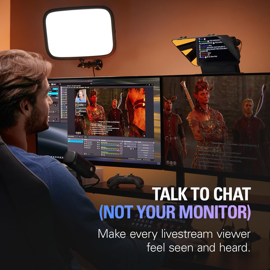 Elgato Prompter – Teleprompter mit integriertem Bildschirm für YouTube, Twitch, Zoom, Teams und mehr, unterstützt DSLR/Webcam/Smartphone, Drag&Drop-Monitoranzeige, funktioniert mit Mac/PC&Stream Deck