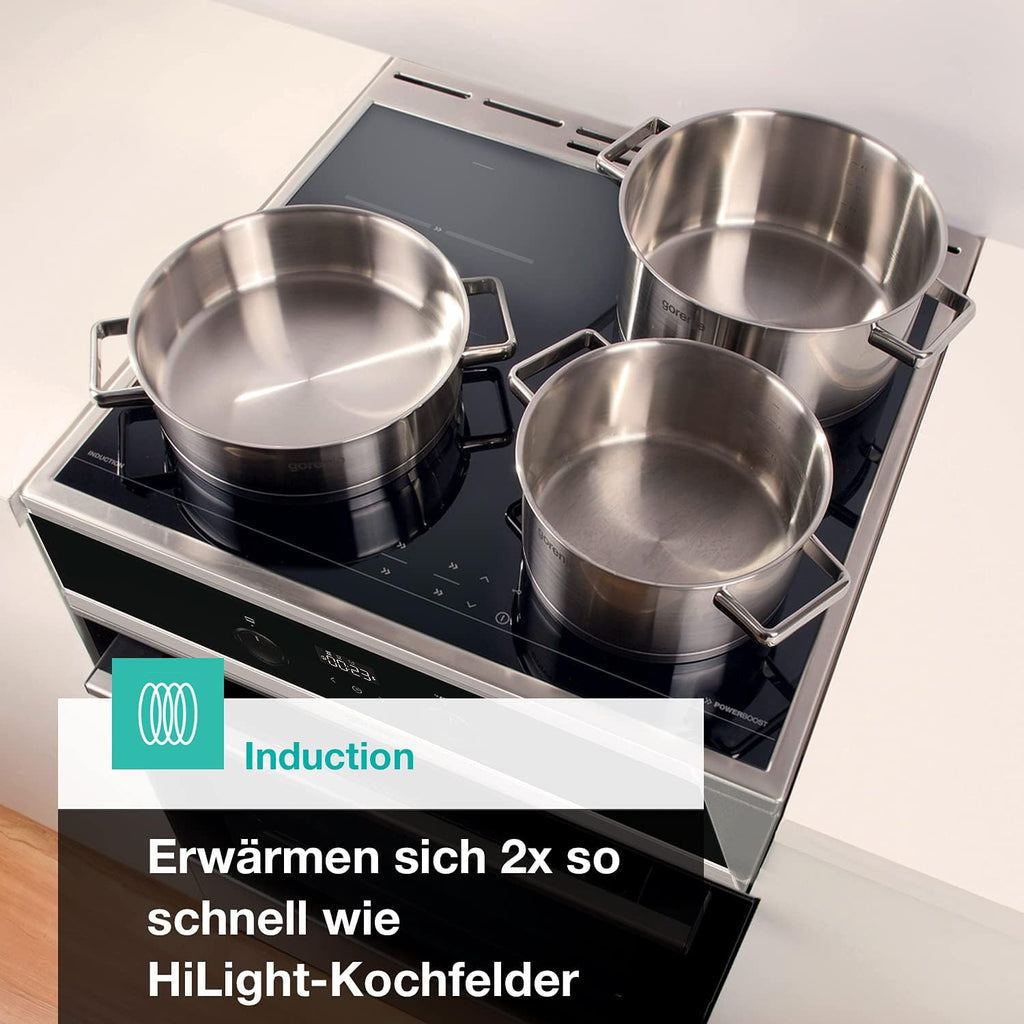 Gorenje GEIT5C61SPG Cucina indipendente con piano cottura a induzione, 50 cm, 70 litri, argento, PerfectGrill, AirFry, FrozenBake, Pizza Mode 300°C, AquaClean, Made in Europe, inox