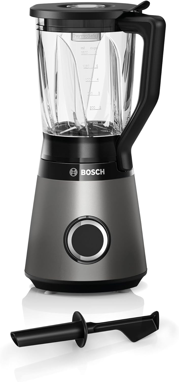 Bosch Standmixer VitaPower Serie 4 MMB6172SN, verbesserte Version, 10 Jahre Motorgarantie, Edelstahl-Klingen, 1,5l Glasbehlter, spülmaschinenfeste Teile, 30,000 U/min, 1200 W, silber