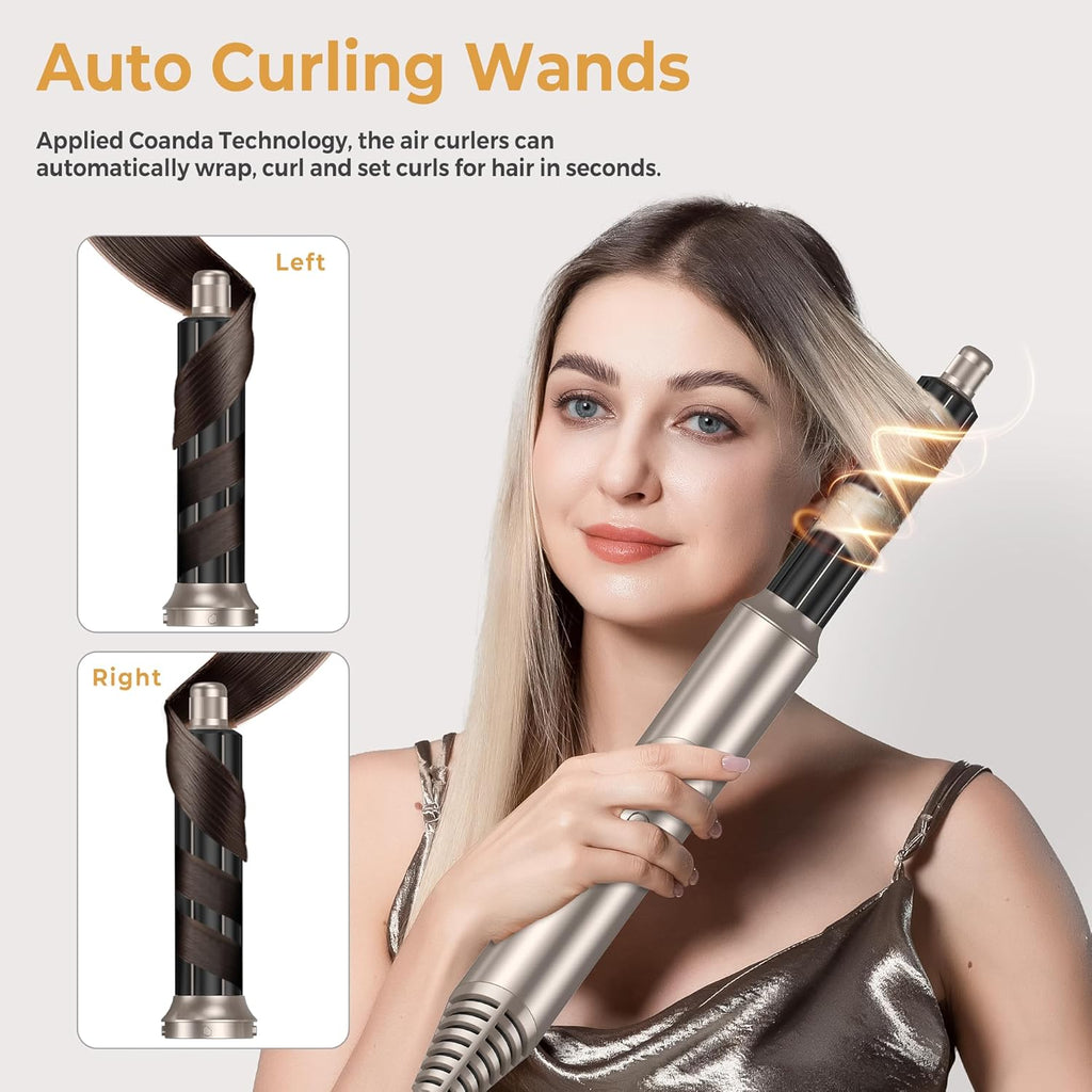 UKLISS 7 in 1 Pro Airstyler & Ionen Föhn [110,000RPM] High-speed Haartrockner Ionen Hair Dryer, mit Heißluft Lockenwickler Thermal Brush Haarglätterbürste Warmluftbürste Föhnbürste, 1200W/Blau