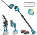 Seesii Set 6-in-1 Mini Motosega e Tagliasiepi a Batteria, con 2 Batterie da 4000mAh, Potatore ad Asta con Asta Telescopica, Portata Massima fino a 4,57m, Adatto per la Cura del Giardino e il Taglio del Legno