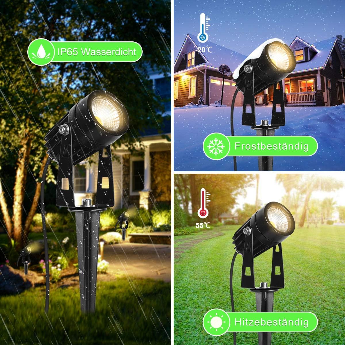 AIMHEIM 12er-Set Gartenstrahler LED Warmweiß, 3W Gartenleuchte Garten Beleuchtung mit Stecker, Schwenkbar Außen-Strahler Aussenbeleuchtung Erdspieß IP65 Wasserdicht für Baum, Pflanzen, Teich