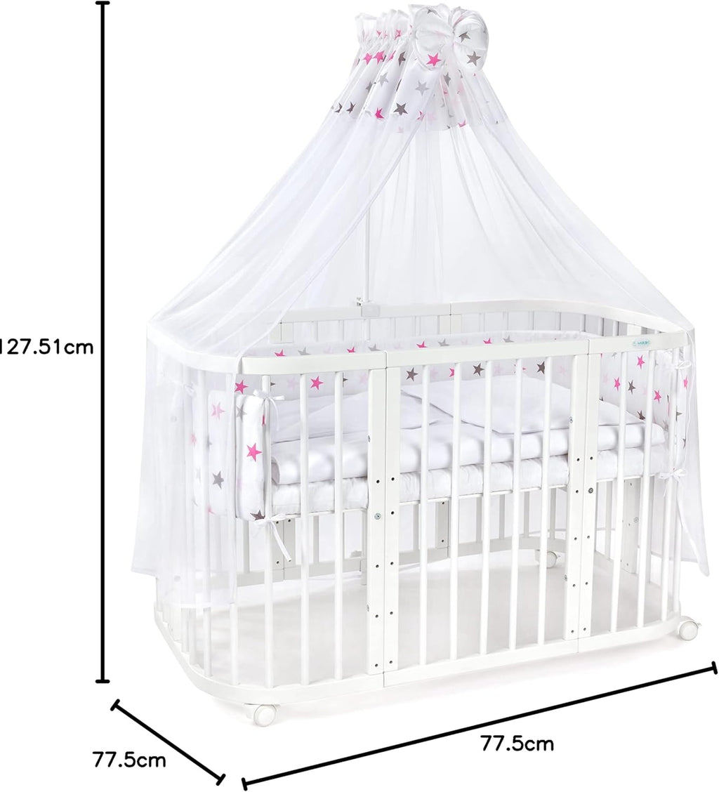 Waldin Lettino per bambini in legno 7in1 con materasso, Letto "Cresci con me", Ventilato, Base regolabile in 5 altezze, Set All-Inclusive, Legno Bianco