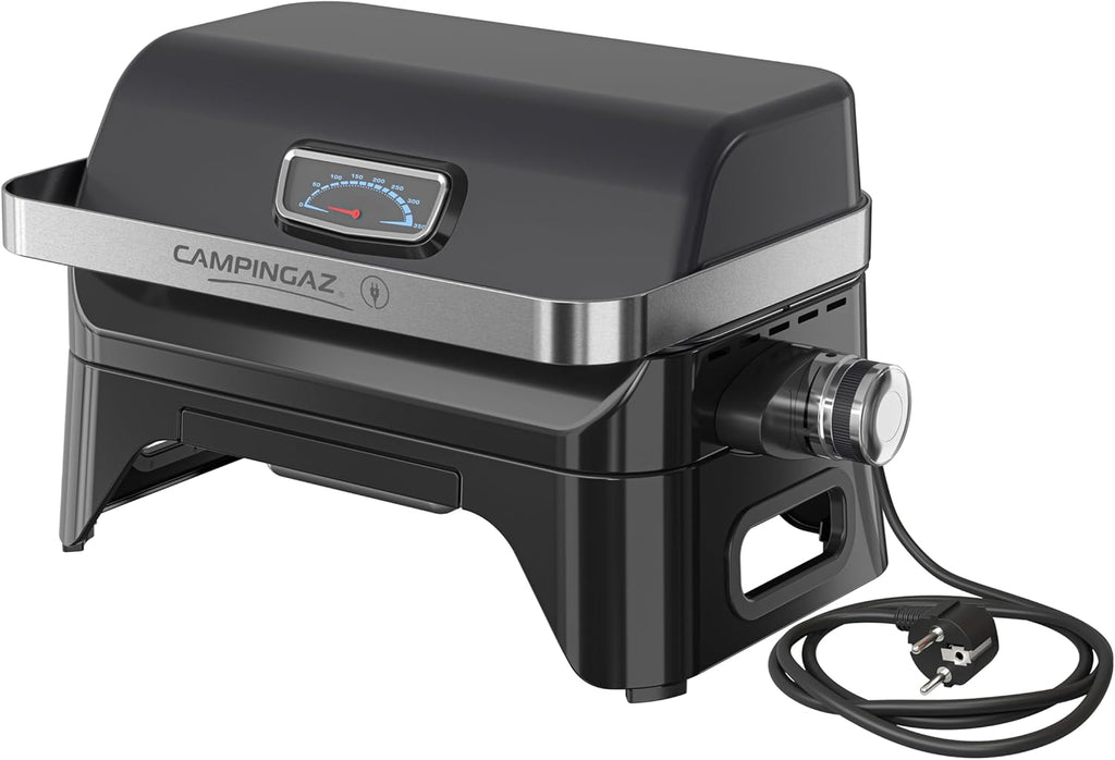 Campingaz Grill Attitude2go, grill a gas ed elettrico, grill da tavolo, grill portatile da balcone/campeggio, con coperchio, termometro e griglia in ghisa, funzionamento a gas o elettrico