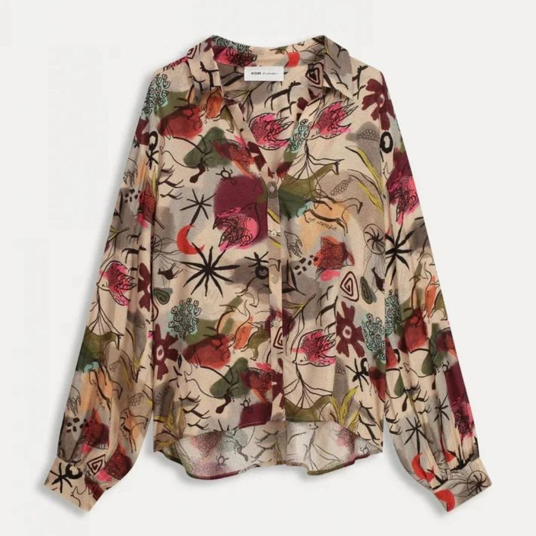 Lozenda - Blusa bohémien fluida con motivo floreale autunnale