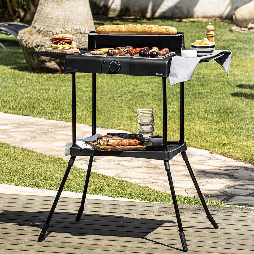 Cecotec Elektrischer Grill Perfect Country 2000 EasyMove. 2000 W, Mix- und Antihaft-Oberfläche, klappbarer Deckel, einstellbares Thermostat, Fettauffangschale, Stahlbeine und Räder