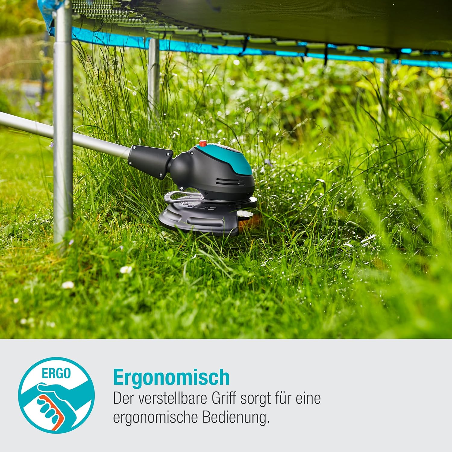 Gardena Akku-Trimmer EasyCut 23/18V P4A Ready-to-Use Set: Rasentrimmer mit 230 mm Schnittkreis, Verstellbarer Griff, Pflanzenschutzbügel und Stielneigungsverstellung, inkl. 18 V P4A Akku (14700-20)