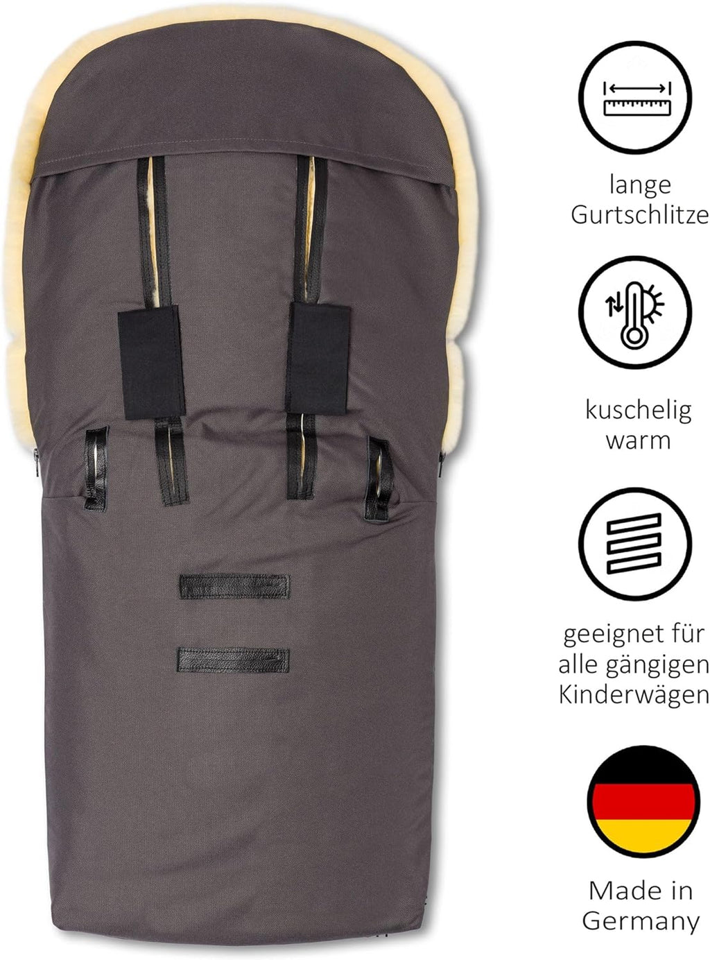 Sacco passeggino in agnello Hofbrucker Putzi, per passeggino/carrozzina, sacco termico invernale antivento e idrorepellente/sacco scaldapiedi imbottito con parte superiore rimovibile/in vera pelliccia di agnello/Prodotto in Germania