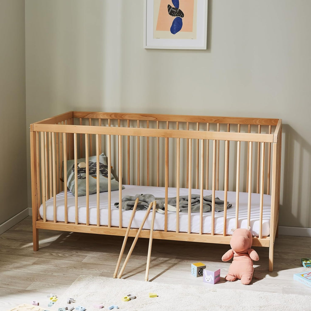 Kids Collective Lettino per neonati 60x120 regolabile in altezza e sponde rimovibili, opzionale con cassetto e materasso | Legno di faggio bianco molto stabile Prodotto in Europa