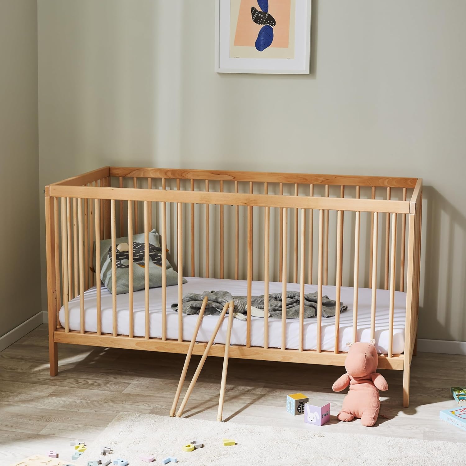 Kids Collective Lettino per neonati 60x120 regolabile in altezza e sponde rimovibili, opzionale con cassetto e materasso | Legno di faggio bianco molto stabile Prodotto in Europa