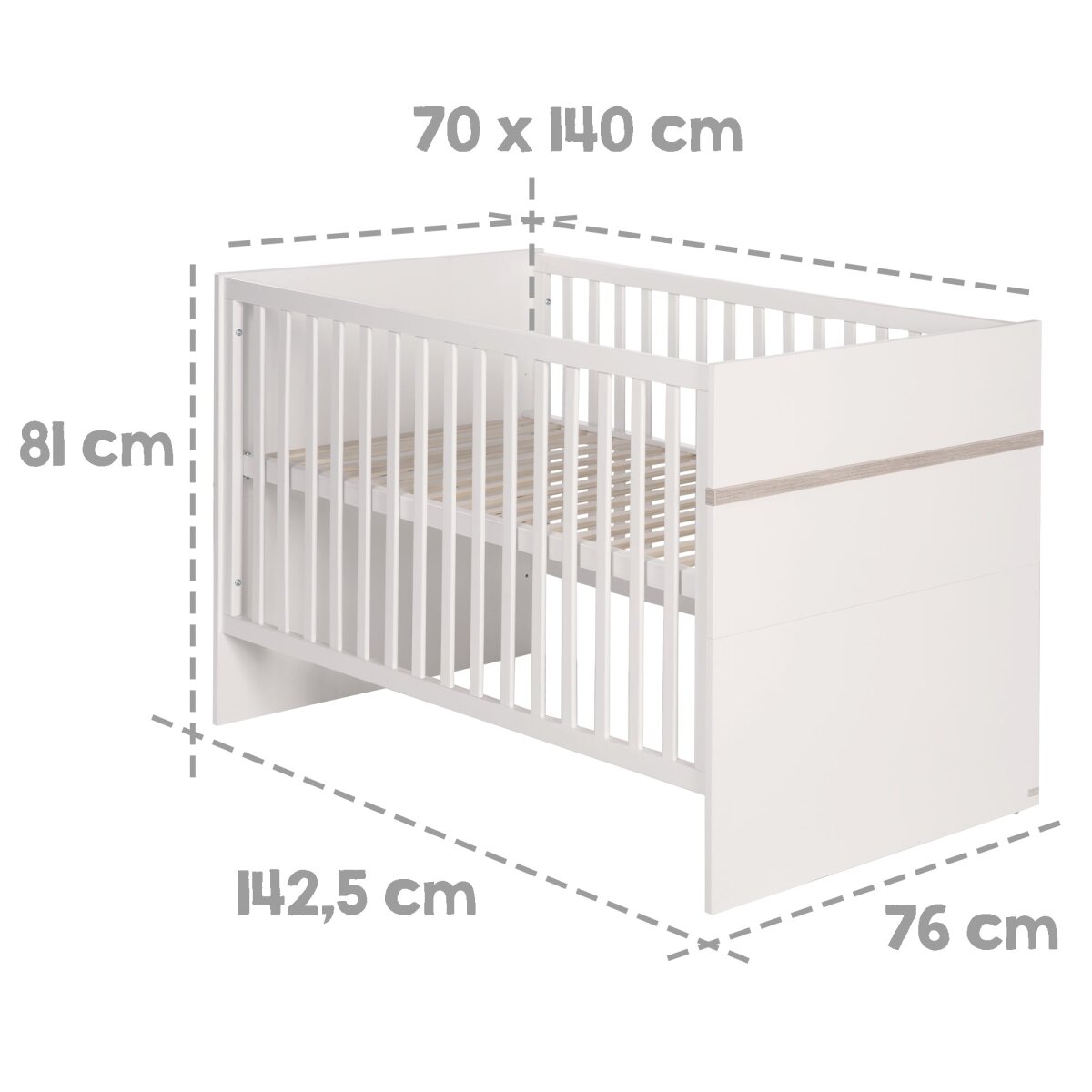 roba Kombi-Kinderbett 'Moritz', 70 x 140 cm, weiß / Zierleiste Luna Elm - B-Ware neuwertig