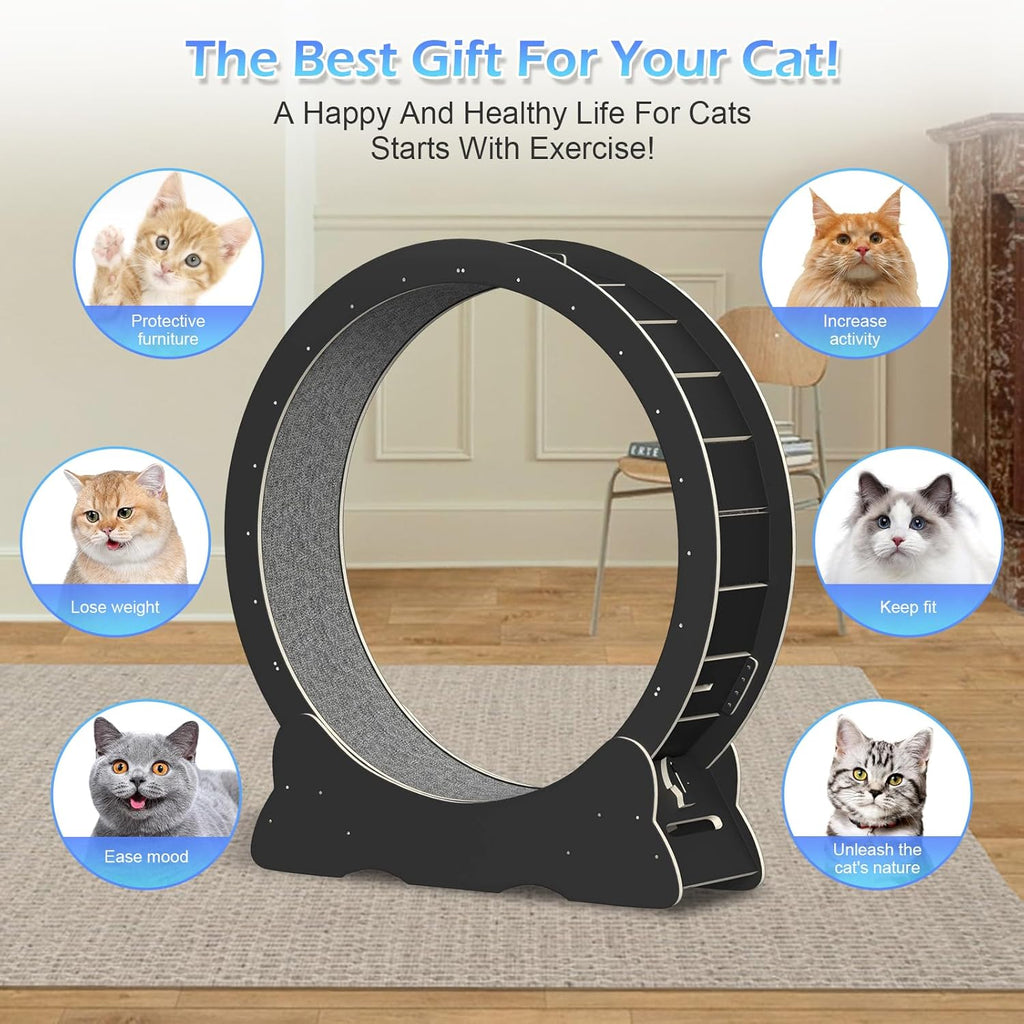 Katzenlaufrad, Laufrad für Katzen, 100cm Innendurchmesser Laufrad Katze, Super Leises Haustier Katze Laufrad Spielzeug, Holzlaufrad Laufrad Wheel Innen für Kleines Mittel Großes Katze (Holzfarbe, XL)