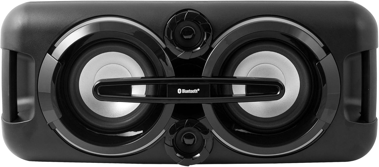 Karcher PS 4460 PartyBox nero, Altoparlante Bluetooth portatile grande, Party Musicbox con bassi potenti ed effetti di luce, Cassa mobile a batteria, con radio, USB, incluso microfono