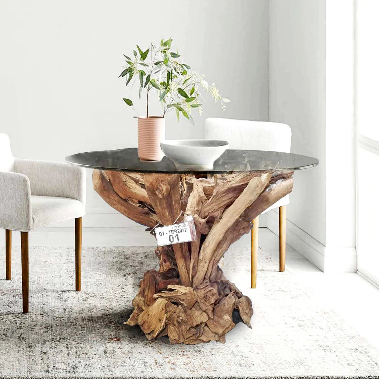 TAMBORA Wurzel Esstisch Glasplatte  120 cm
