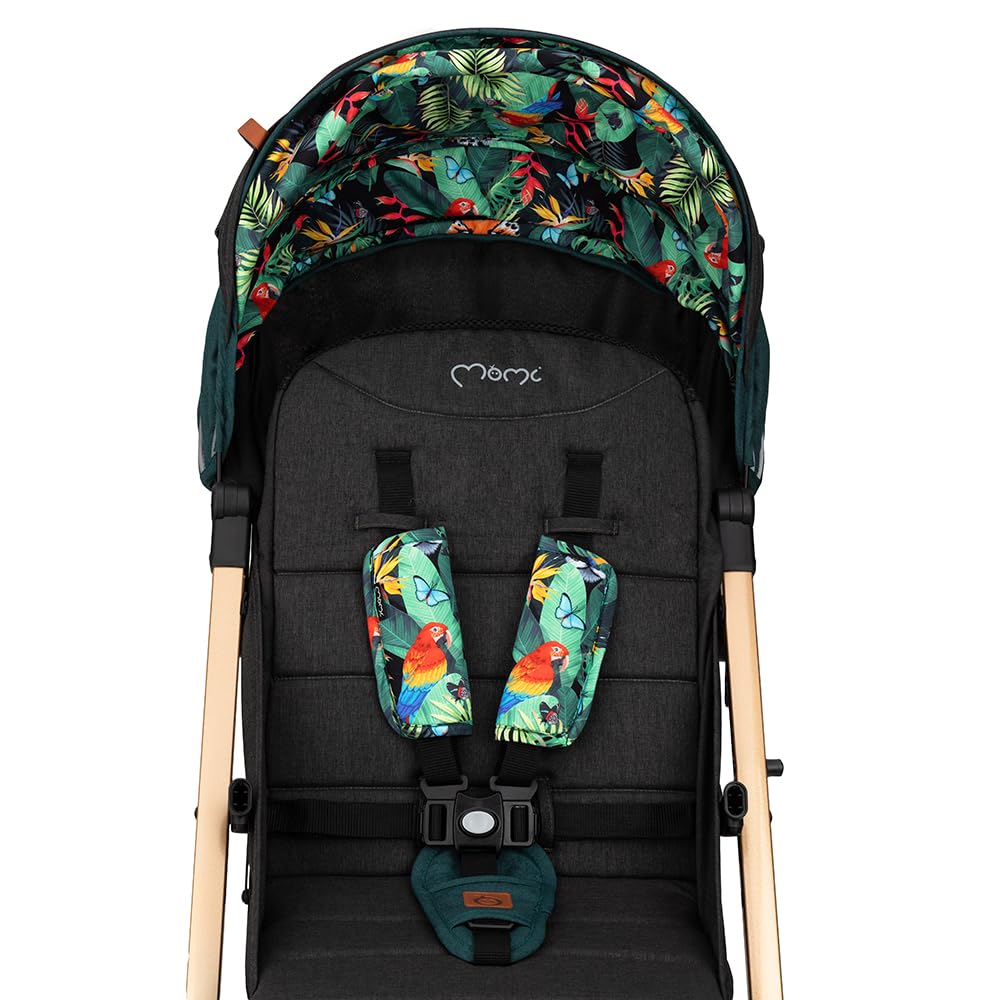 MOMI ESTELLE Kinderwagen für Kinder ab 6 Monat bis zu max körpergewicht von 15 kg, klappbar auf die Maße 65 x 51 x 21 cm, gewicht 7,5 kg, 5-Punkt-Sicherheitsgurt, koffer, grau-gold, Räder 6''/6,5''