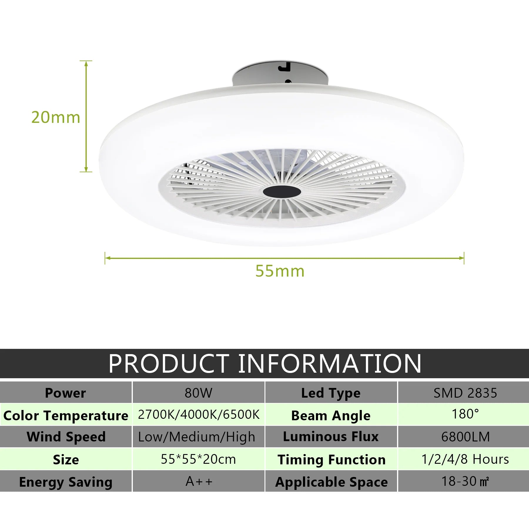 Sonnewelt Deckenventilator mit Beleuchtung 80W