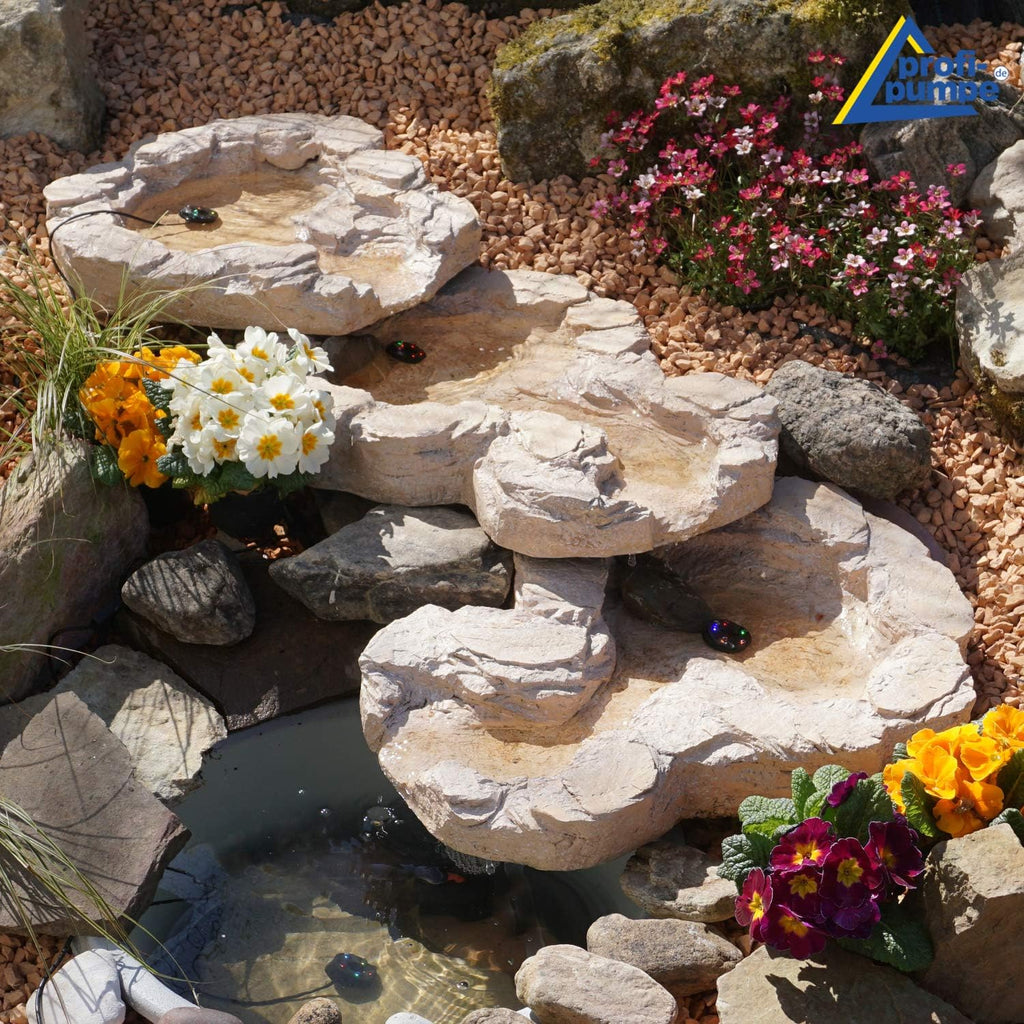 Fontana solare da giardino Bachlauf QUELLBACH II con luce LED/sistema ibrido, FONTANA ORNAMENTALE a 230V, BAGNO PER UCCELLI, CASCATA, LAMPADA DA GIARDINO, POMPA PER STAGNO - GIOCO D'ACQUA per giardino, laghetto da giardino, laghetto