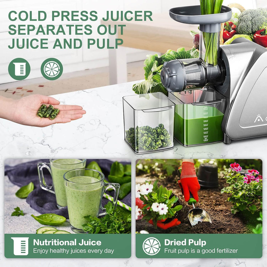 【Neues】Entsafter AOBOSI-Slow juicer mit 2 Geschwindigkeitsstufen-Entsafter gemüse und obst mit 8 stufiger Schnecke-Saftpresse mit Reinigungsbürste&2 Bechern-Obstpresse mit Reversierfunktion