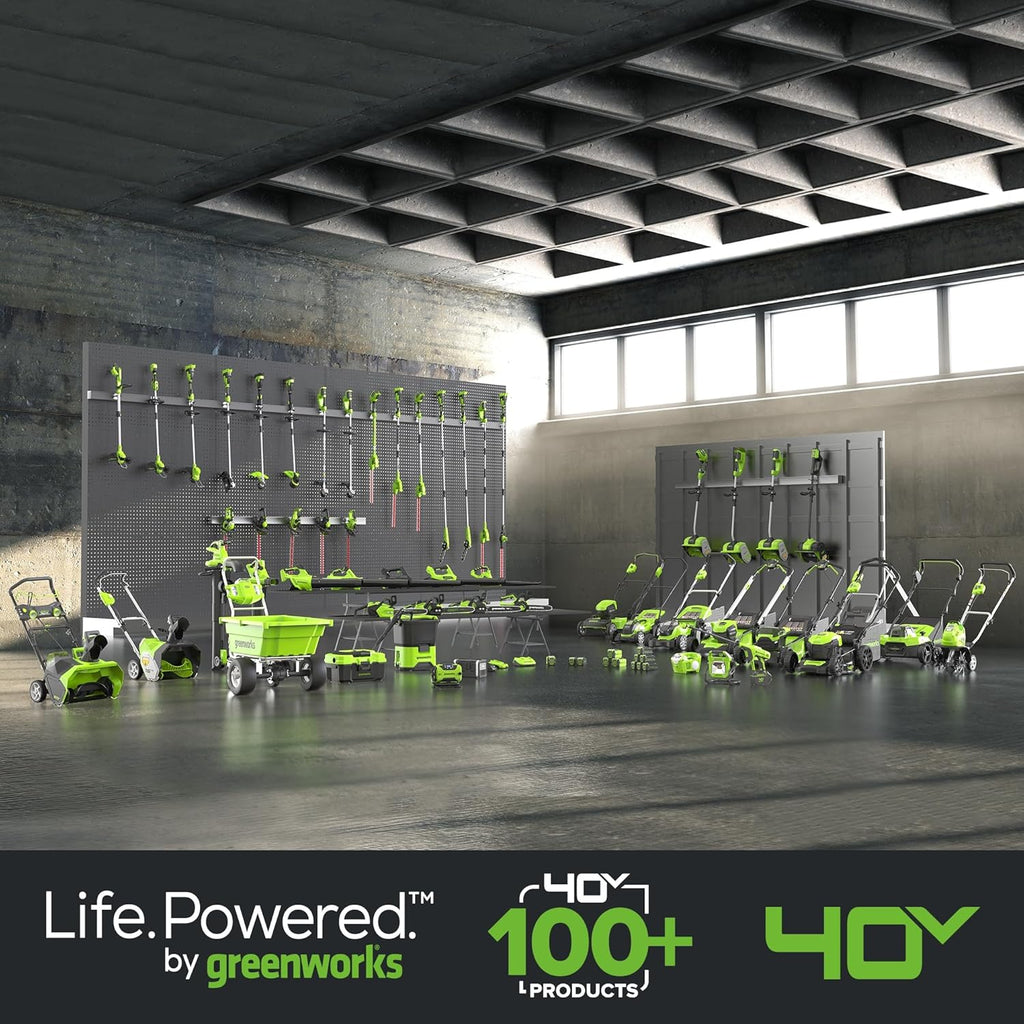 Greenworks 40V Soffiatore Assiale a Batteria con Cruise Control, 177 km/h, 11,05 m³/min, Sacco di Raccolta da 45L, due Batterie da 2Ah e Caricabatterie, 3 Anni di Garanzia GD40BVK2X