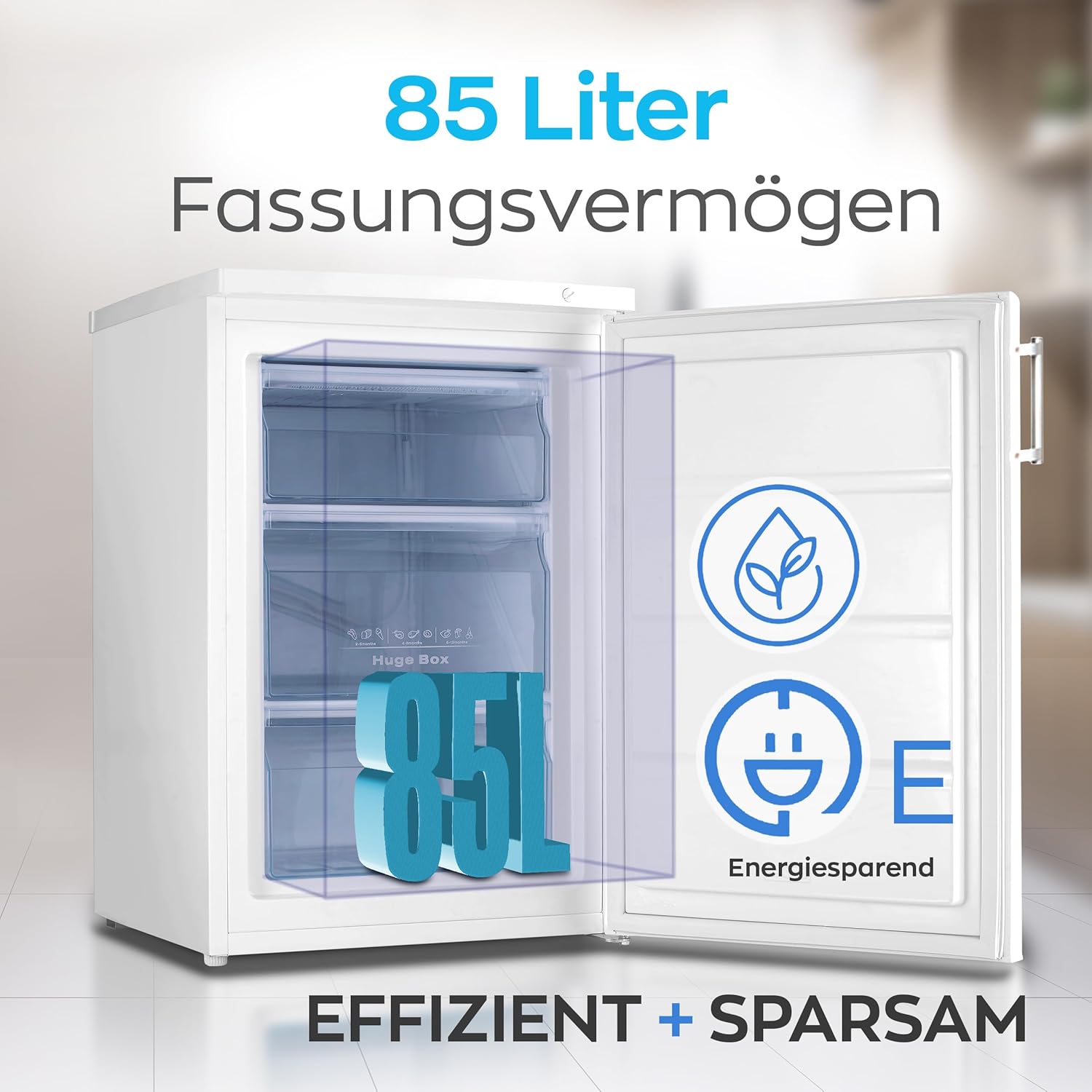 Congelatore Heinrich 61 litri -18°C, 3 cassetti congelatore, regolatore temperatura a 7 livelli, Airflow, porta reversibile, bianco