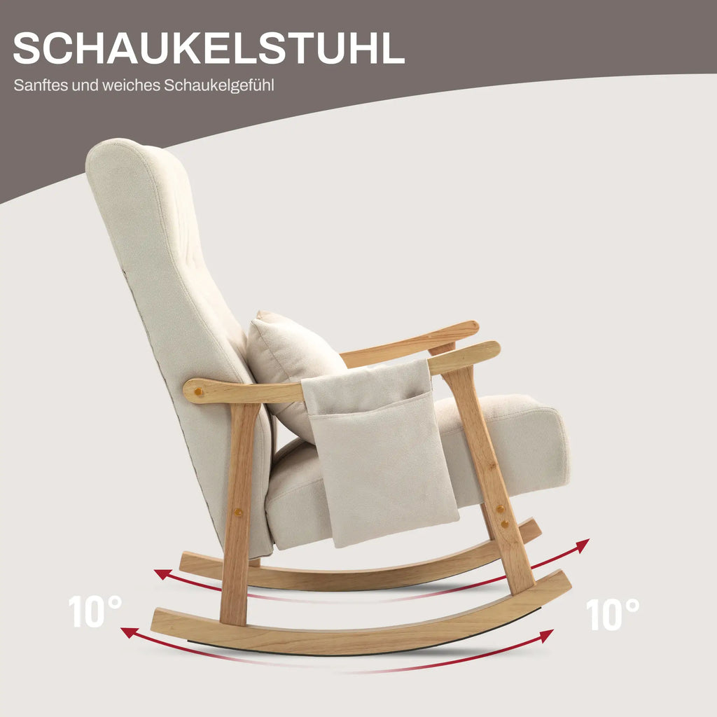 HOMCOM Sedia a Dondolo con Cuscino Lombare e Tasca Laterale Beige