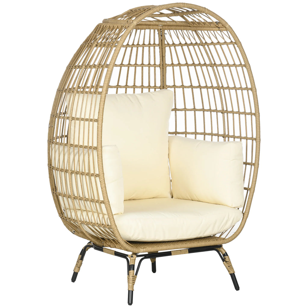 Outsunny Rattansessel Korbform mit dicken Kissen verstellbare Füße