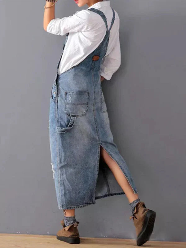 Janitza - Geschlitzter Rücken Overall Jeanskleid
