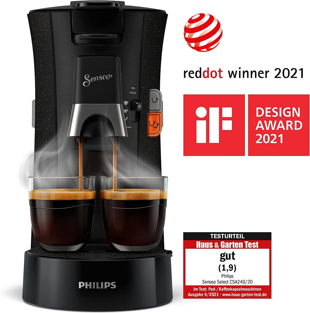 Philips Senseo Select CSA240/20 Macchina da caffè a cialde (selezione intensità Plus, funzione Memo, in plastica riciclata), Nero Eco